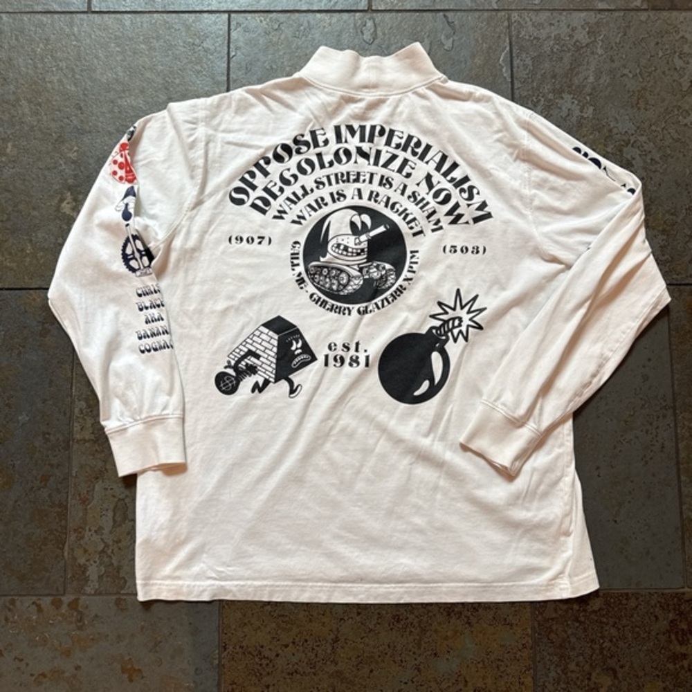 Oppose Imperialism white long sleeve shirt. Portugal. the man band tee